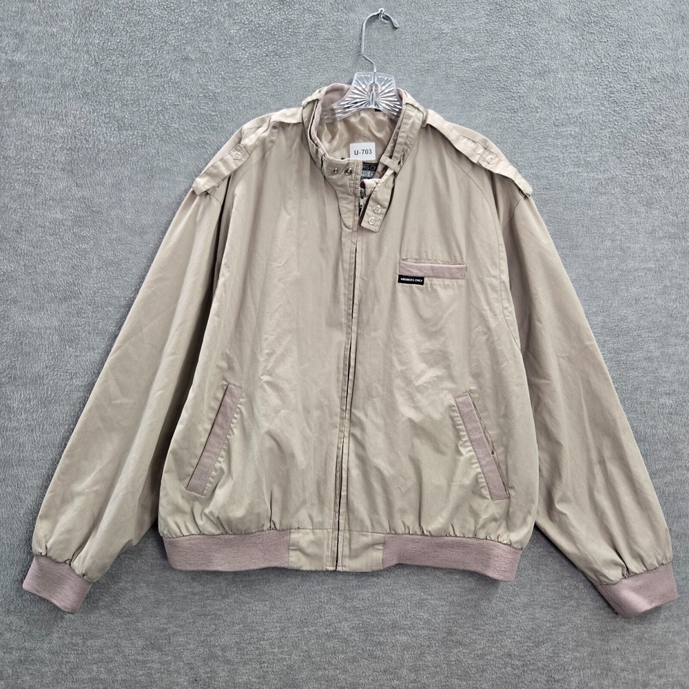 VINTAGE Members Only  Men Jacket Large Brown Bomber Pockets Full Zip Y2K READ